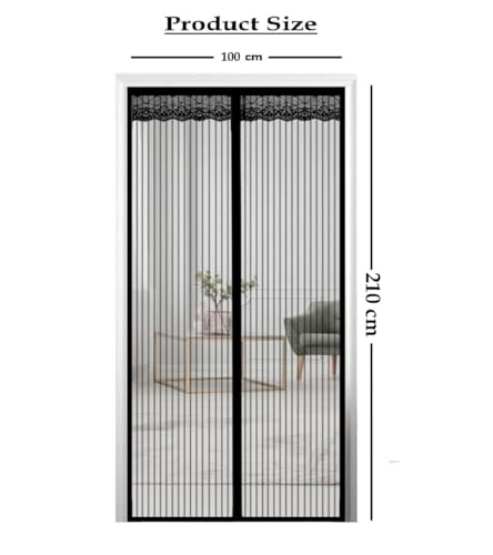 Image of N2K2 ENTERPRISE Polyester Magnetic Mosquito Net Curtain Compatible with All Door Types & Sizes Auto-Closing Insect Screen with Self Adhesive Hook Tape (210 * 100 cm-Black)
