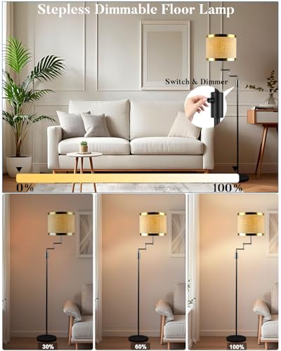 Image of Lightdot 70IN Black Floor Lamp Dimmable Linen Shade LED Floor Lamps with 3000K for Wedding /Party,350 Degree Swing Arms, Modern Tall Lamp for for Reading, Sewing, and Craft (Bulbs Included)