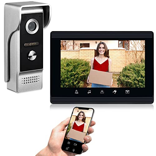 Wireless WiFi Video Doorbell, 7 Inch WiFi Monitor Video Intercom Door Phone Kits, Support Weather-Proof, IR Night Vision, Snapshot, Video Record, Dual-Way Intercom, Free Phone APP Unlock