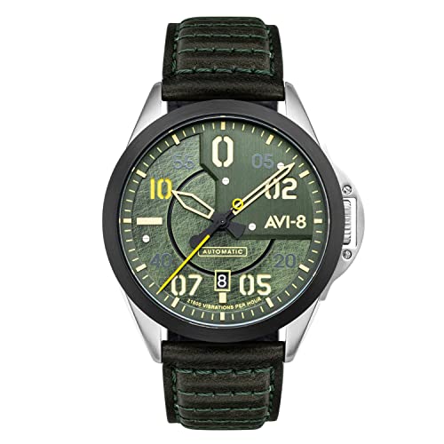 AVI-8 Herren 43mm P-51 Mustang Hitchcock Automatik Greentree Japanische Quarz-Fliegeruhr mit Lederarmband AV-4086-03