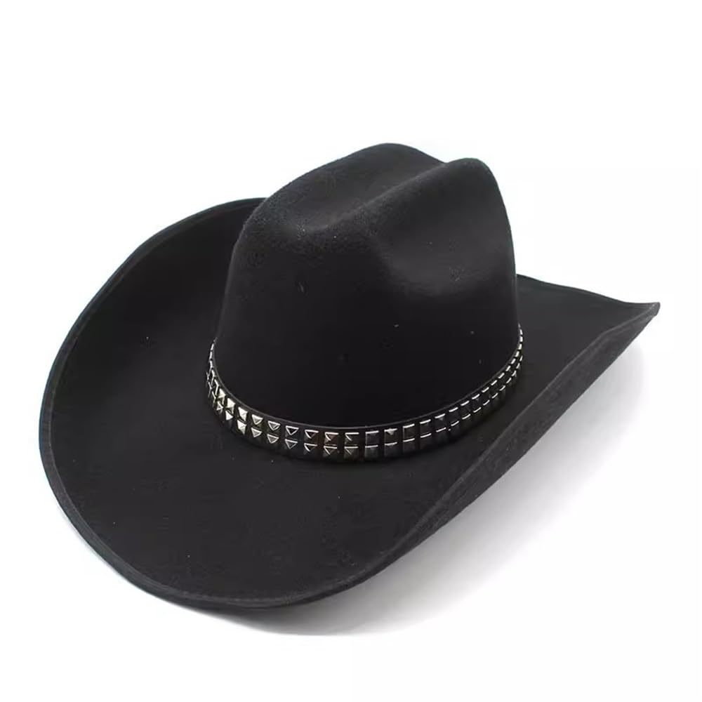 Cappello A Cilindro Classico da Uomo Cappello da Cowboy in Feltro con Cintura borchiata Punk Western
