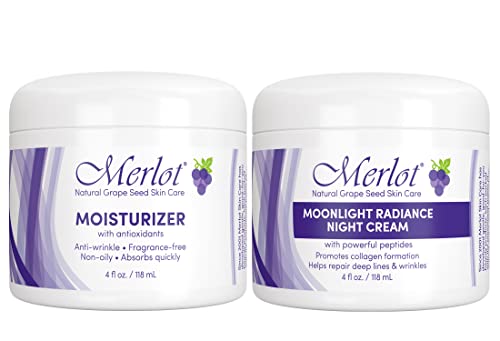 Merlot Hidratante Facial para Dia e Noite com Creme Noturno, Conjunto com 2