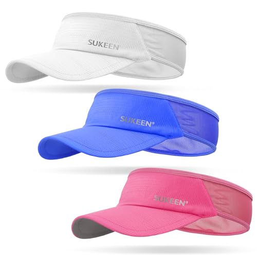 Image of Sukeen 3 Pack Sports Sun Visor Men Women Lightweight Packable Cooling Stretchy Visor Hat for Running, Tennis, Golf