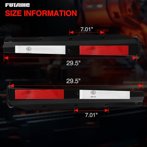 Image of Black Straight Spring Loaded Mud Flap Hanger with Reflective Strip Sticker Bracket Heavy Duty Mudflap Holder Set for Semi Trucks 2-1 /2 inch Bolt Spacing 29.5 inch Length (2pcs)