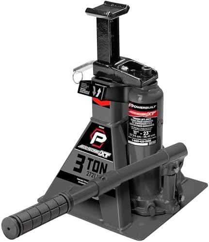 POWERBUILT 3 Ton All-in-One Hydraulic Bottle Jack and Jackstand in One, Compact, Wide Base, 11-21 inch Range, Eliminates Jackstands, for Trucks, SUVs, RVs, Trailers, Not for Sedans (Grey) 640912GY