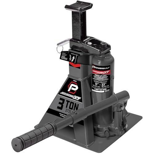 POWERBUILT 3 Ton All-in-One Hydraulic Bottle Jack and Jackstand in One, Compact, Wide Base, 11-21 inch Range, Eliminates Jackstands, for Trucks, SUVs, RVs, Trailers, Not for Sedans (Grey) 640912GY
