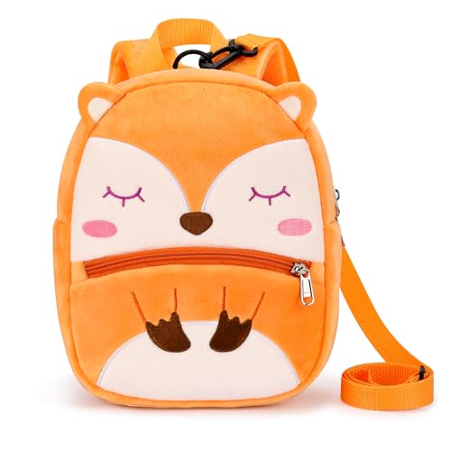 mibasies Toddler Backpacks for Girls 2-4: Cute Fox Plush Backpack - 3D Animal Cartoon Mini Travel Bag -10 inch Backpack Leash for Toddlers 1-3