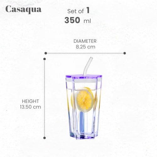 Image of Glass Cup with Lid and Straw - 350ml, Set of 1, Drinking Cup Set with Lids Straws, Cute Pentagram Design Color Glass Tumbler Cup for Smoothie Soda Ice Tea