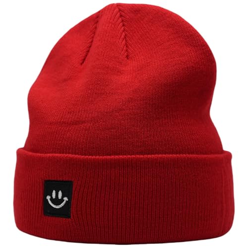 55cube Winter Beanie for Men Women Warm Thick Cuffed Knit Skull Cap Red