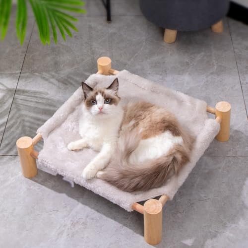 Lit surélevé pour animaux en bois et peluche violette - 3