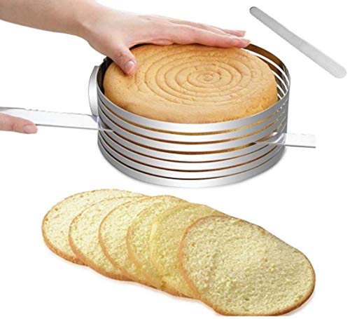 STORE77® Cake Slicer Adjustable Cake Rings 7-Layer Cake Cutter with Filling Spoon Stainless Steel,Size:9.8-12.2 inch