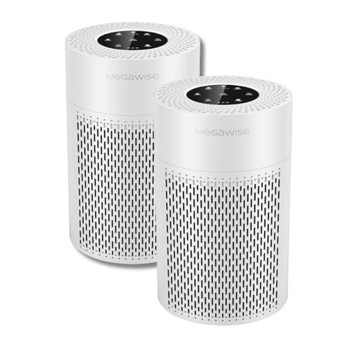Image of MEGAWISE 2Pack Updated Version Smart Air Purifier for Home Large Room up to 1076ft, H13 True HEPA Filter with Smart Air Quality Sensor, Sleep Mode, Quiet for Smoke, Pets Hair, Odors, White