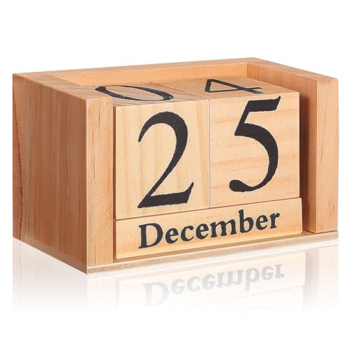 Kichvoe Calendario Perpetuo de Bloques de Madera para Escritorio, Decoración de Oficina y Hogar, Calendario de Uso Diario Estilo Europeo en Color Madera Natural
