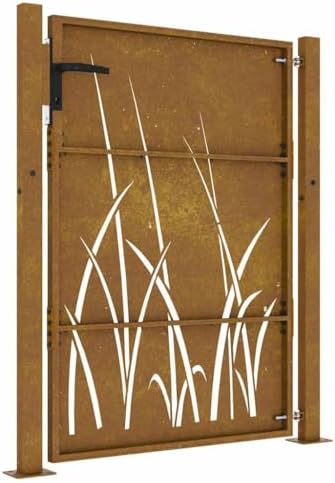 Corten Steel Garden Gate 39.4x59.1 Inch, Heavy Duty Metal Side Gate with Laser-Cut Design, Lockable Entry Gate for Patio, Rusty Finish — view 5