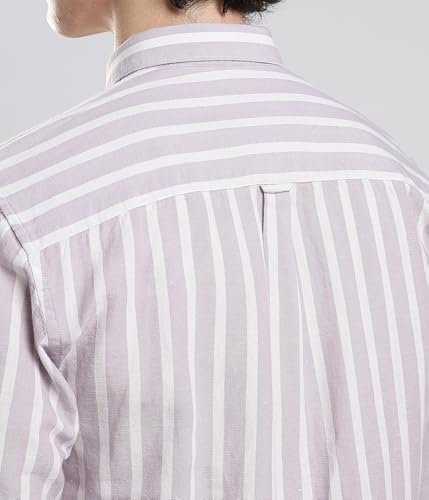 Image of TURMS Men's Casual Striped Linen Shirt | Water Repellent | Anti Stain Anti Odor | Kansas Linen | Concealed Button Down Collar | Full Sleeves