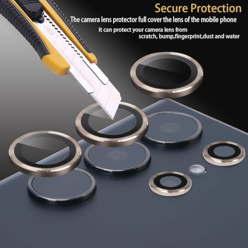 Image of Camera Lens Protector Compatible with Galaxy S24 Ultra | 9H Tempered Glass Camera Lens Guard | HD Clear Scratch Resistant Lens Cover | Case Friendly | Easy Installation Gold