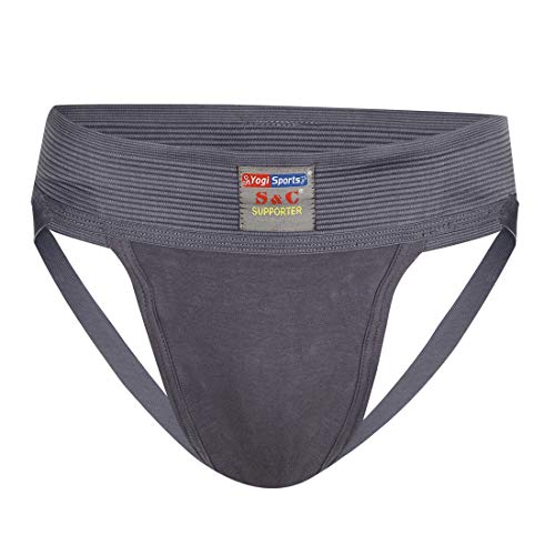 S&C Jockstrap Gym Athletic Cotton Supporter with Cup Pocket for Mens Grey 2X-Large