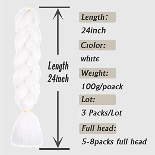 Afnote White Braiding Hair Extensions 24 Inch 3 Packs Synthetic High Temperature Jumbo Braiding Hair Twist Crochet Braids Hair For Women(60#) #TOP1