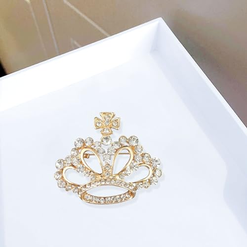 Image of YUNXI King Queen Royal Crown Brooch For Women Men Fashion Gold Silver Rhinestones Crystal Brooches Pin Wedding Party Banquet Birthday