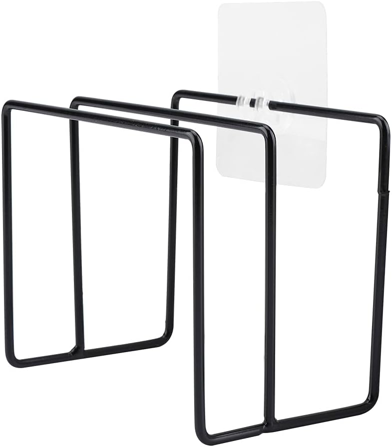 Cutting Board Rack, Lid Rack Wall Mounted Wrought Iron Cutting Board Rack Self Adhesive Lid Cutting Chopping Board Countertop Rack Holder Kitchen Organizer(Black)