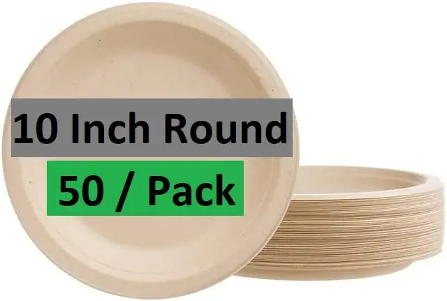 ECCOSS 10 Inch 100% Compostable Biodegradable Paper Plate Disposable, Heavy-Duty, Natural Unreached Bagasse, Tree Free, Eco-Friendly Large 10&#34; Dinner Plate 50-Pack