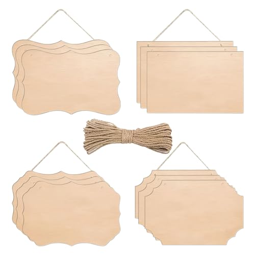 Legno Fai Da Te Cartelli da Appendere,12 Pezzi Etichetta di Legno Vuota Non Verniciati 4 Stili con 10 M Corda di Iuta Per Dipingere Pirografia Scrivere Artigianato Decorare