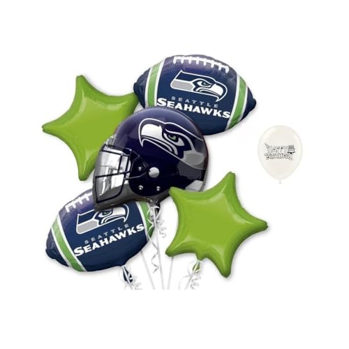 6 Piece BIrthday Balloons Seahawks Party Bouquet