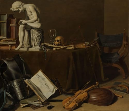 Cuadro pintura mural Vanitas Bodegón con el Spinario de Pieter Claesz en lienzo 60x90cm