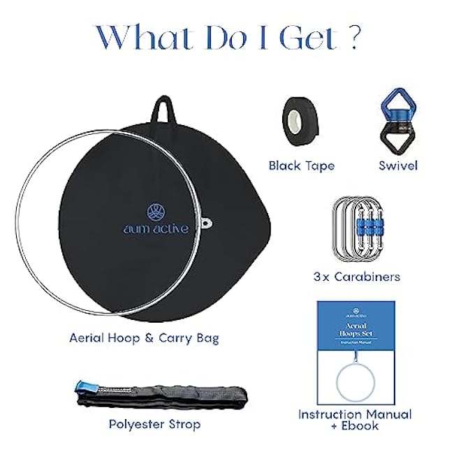 Aerial Hoop 90cm/95cm Single Point Lyra Hoop Set, Includes Storage Bag, Carabiners, Swivel, Strop, and Tape for Beginners, Home Practice, and Circus Ring