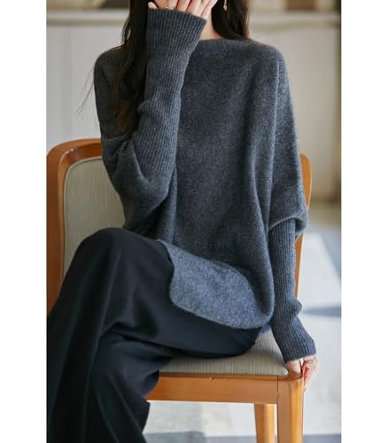 Loose Sweater Women's Boat Neck Long Sleeve 100% Merino Wool Knitted Pullover Autumn Winter Irregular Warm Tops3