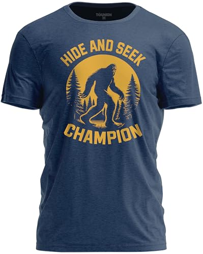 TeeUnion Hide and Seek Champion T-Shirt Funny Bigfoot Graphic Sarcastic Tee for Men Heather Navy