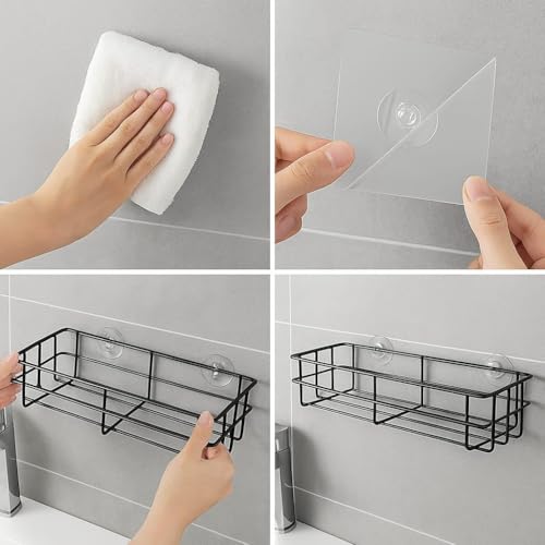 Image of KIMEE Bathroom Organiser Without Drill - Wall Mounted Shower Caddy, Shampoo Holder, Corner Shelf Rack, Washroom Storage Organiser, Kitchen Essentials & Bedroom Mounted Wall Suction Shelf (Pack of 1)