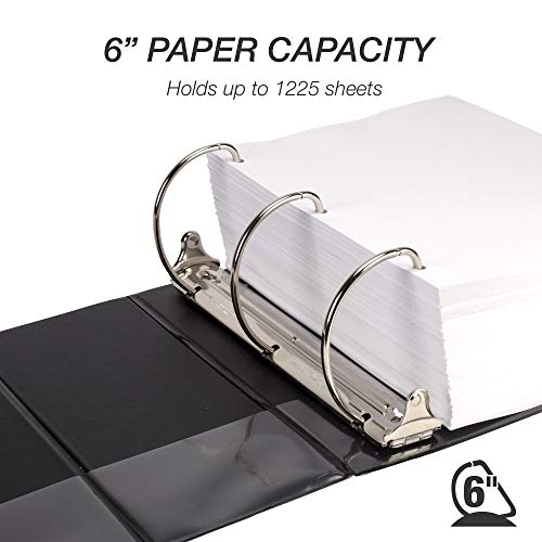 Image of Samsill Durable 6 inch 3 Ring Binder, Locking D Ring Binder, Customizable Clear View Cover, Black, Holds 1225 Pages