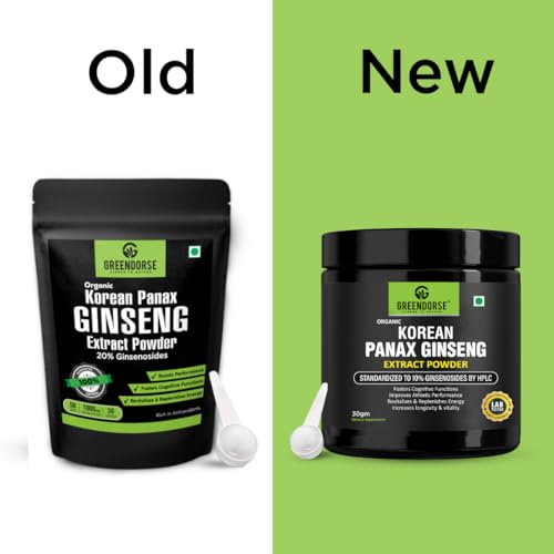 Image of GREENDORSE Organic Korean Panax Ginseng Extract Powder |10% active Ginsenosides by HPLC | Lab tested| Immune & Cognitive support, Boosts Energy, Stamina, Vegan Friendly-30g