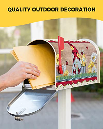 Ladybug Gnome Magnetic Mailbox Covers 18" X 21", Farm Spring Daisy Flowers With Ladybug Mailbox Wraps Standard Size Wood Board Post Letter Box Cover For Garden Yard Home Patio Decor #TOP4
