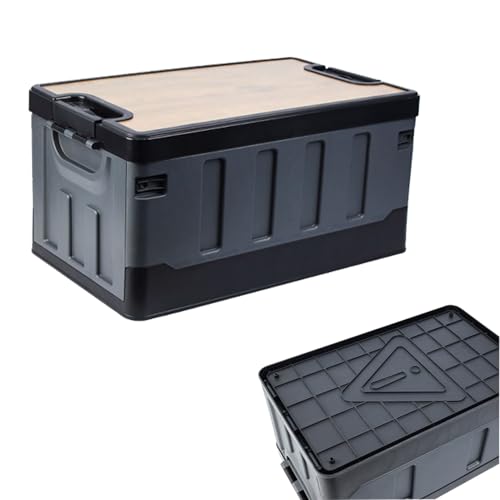 Générique Deck Box – PP And Wooden Cover, 35L Picnic Toy All-Weather Storage | Lockable And Portable Outdoor Storage Container, Stackable Box For Picnics, Camping, Hunting, Fishing, Seasonal Supplies