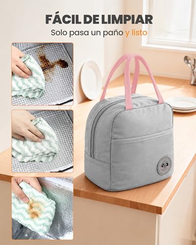 Miniatura 8 de Unycos - Bolsa Térmica Porta Alimentos 7l Nevera Portátil Con Aislamiento, Lunch Box Impermeable, Hermética E Isotérmica, Porta Fiambrera Para Almuerzo, Oficina, Viaje, Pícnic O Colegio Gris Rosa