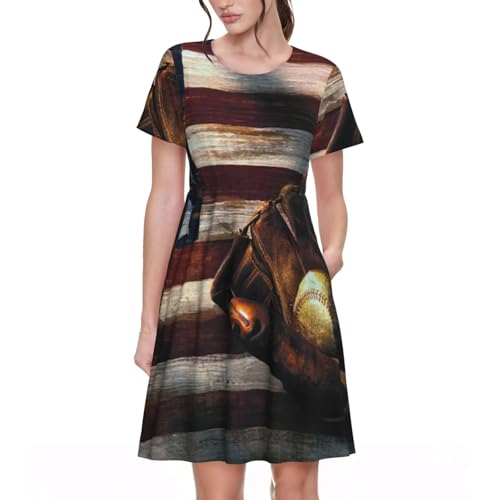 Robe de plage manches courtes femme col rond imprimé USA