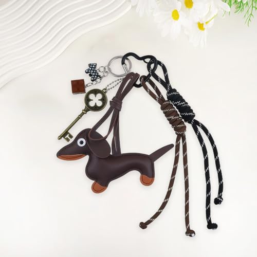 Roinaid Taschenanhänger Niedlich Bag Charms Leder Dackel Anhänger,Taschen Charms Exquisit und Praktisch Anwendbar Auf Schultaschen Rucksäcke Sporttaschen für Damen und Mädchen(Kaffeefarbe)