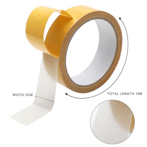 VOSSOT 2 Rolls Doppelseitiges Klebeband extra stark, 3cm x 10m doppelseitiges Teppichklebeband Klebeband, Starkes Doppelseitiges Premium Gewebe Klebeband für Wand Teppich und Heimdekoration