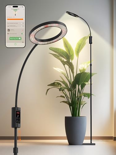 Smart Grow Lights for Indoor Plants,24W Plant Light with Auto-Timer,Full Spectrum LED Grow Light, Adjustable Height & Stepless Dimming,Plant Assistant Suitable for Most Plants (Black, 24W)