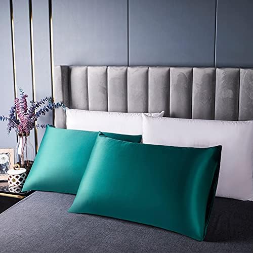 Satin Pillowcase,2 Pack Silky Pillow Cases for Hair and Skin,Soft Breathable Smooth Silk Pillow Cover with Envelope Closure (Green, Standard 50x75CM)