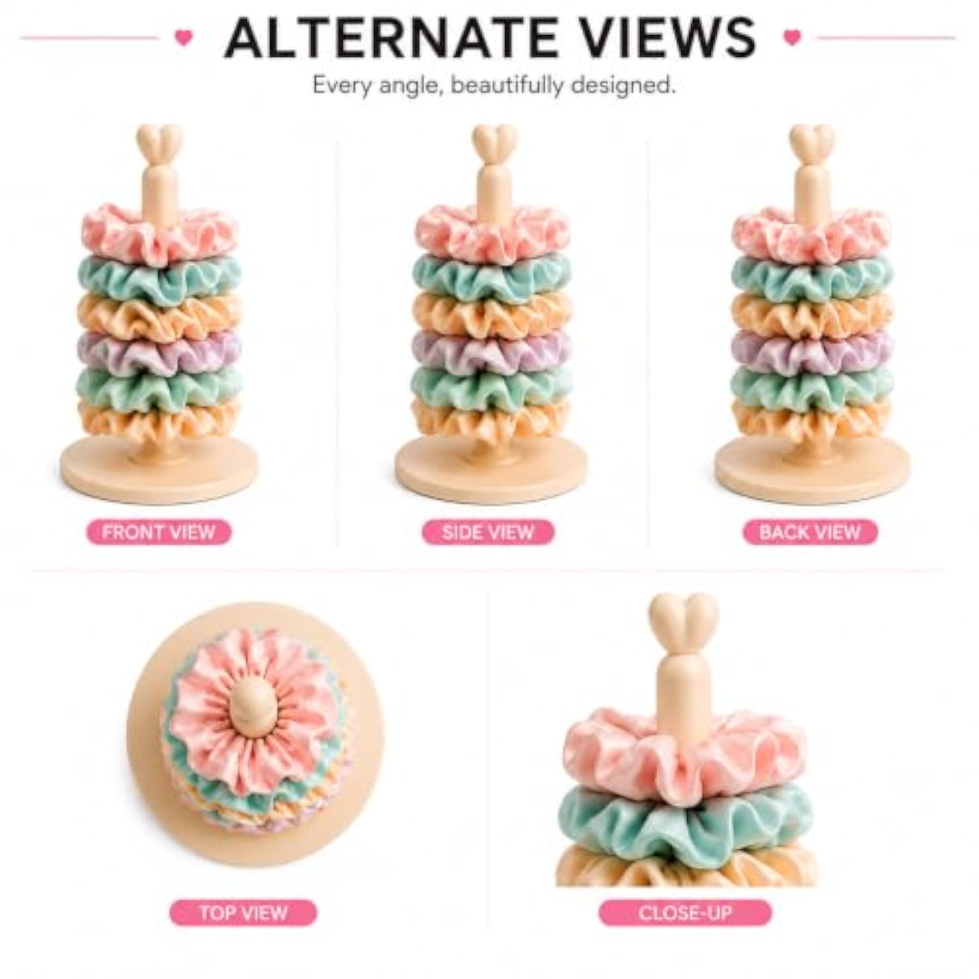 Scrunchie Organizer Stand for Hair Accessories, Heart Top