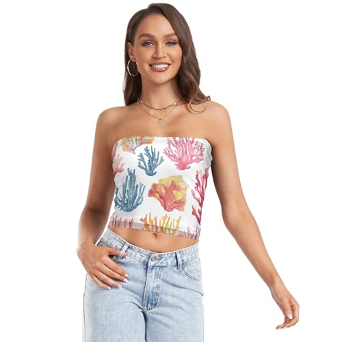 Chic Colorful Corals Womens Boob Tube Top Sleeveless Strapless Sports Bra Bandeau Bra for Teen Girls Party