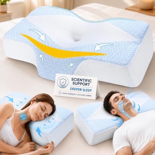 Hydomi Memory Foam Neck Support Pillow for Neck and Shoulder Pain Sleeping with Cooling Pillowcase: Ergonomic Cervical Pillow 5X Pain Relief - Contour Bed Pillows for Side Back Stomach Sleepers