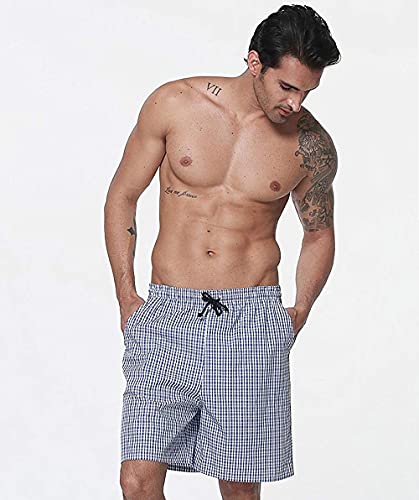 Men's Sleepwear Shorts Pajama Bottom Lounge Short Woven Plaid Button Open Fly 3Pack2