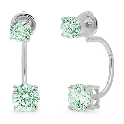 3.20 Ct Dual Double Drop 2 Stone Brilliant Round Cut Solitaire Flawless Genuine Blue Moissanite Gemstone Vvs1 Ideal Pair Of Leverback Drop Dangle Designer Earrings Solid 18K White Gold #TOP1