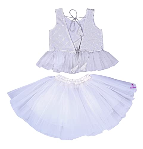 Image of ANNECA Kid's baby girl's designer Printed cotton Blend crop top and naylon soft net knee lenth skirt clothing set