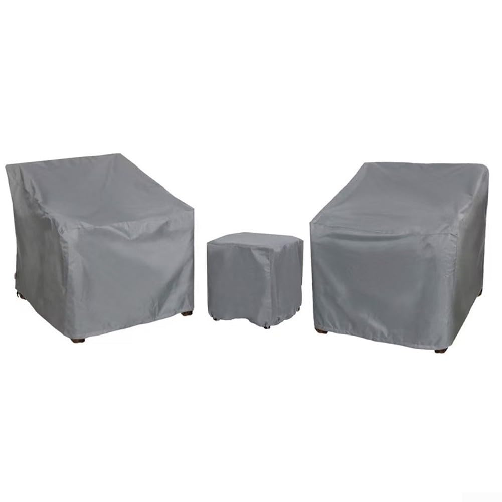 Durashmall 210D Oxford Waterproof Patio Furniture Covers Set with Windproof Buckle Straps for 2 Chairs and Coffee Table Outdoor Garden Protection Easy to Clean and Store Black(Grey)