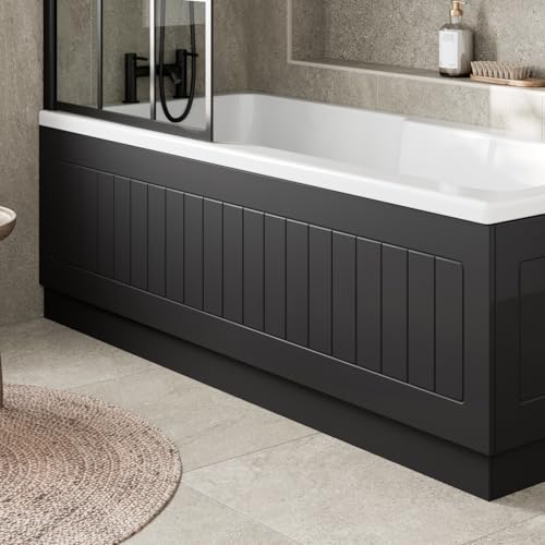 Affine® Tongue & Groove 1700mm Front Side MDF Bath Panel 16mm, Modern Wooden Panels for Bathroom Baths Soaking Tubs, Adjustable Plinth, Cut to Size, Black Gloss